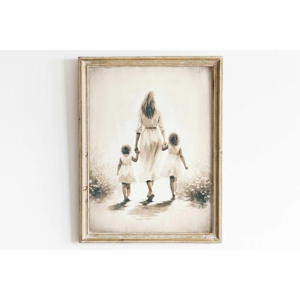 Mom & Child Wall Art Print Mother Daughter Son Portrait Printable Family Artwork Canvas Painting Living Room Bedroom Home Decor