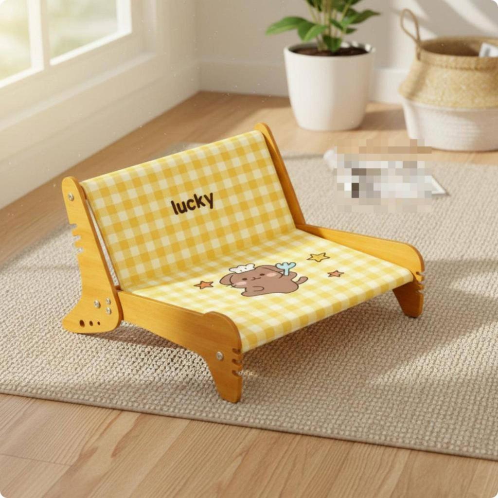 Cat Scratching Sofa Wooden Lounge Chair Jute Scratcher Pet Furniture for