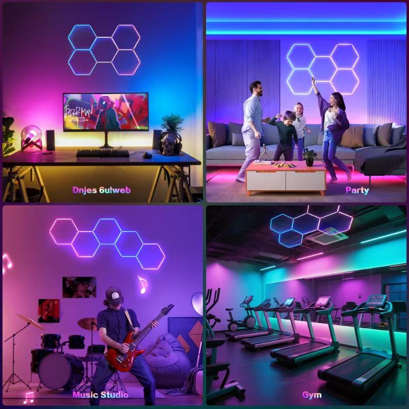 RGB Hexagonal Seven-Color Honeycomb Light for Garages, Gyms, Car Washes, E-sports Rooms, and More