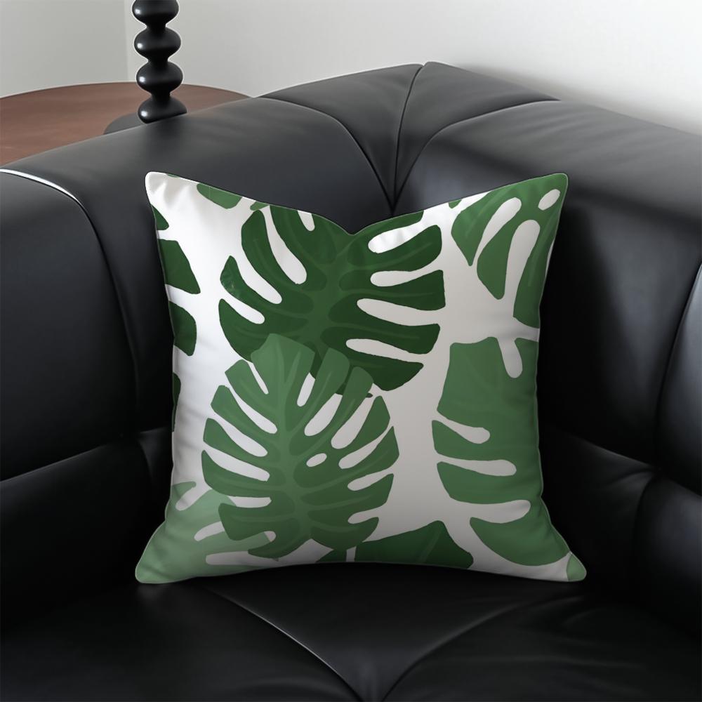 Modern Green Leaf Pillow Natural Style Cushion Cover Pillow Case Anti-Dustmite Invisible Zipper Silky Plush Cushion
