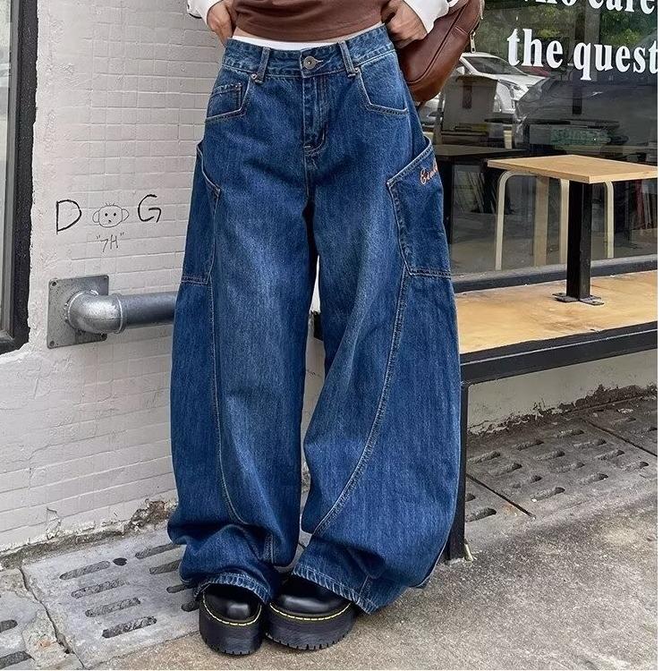 

Женские джинсы-палаццо с карманами, в стиле ретро, для весны и осени S синий