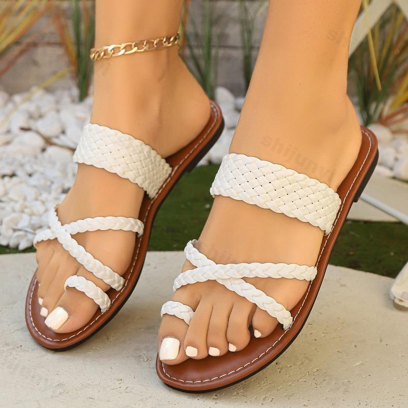 Fashion Women's Slippers Fashion Flat Heel Sandals Summer New Casual Women Beach Slippers Braided Rope Anti-slip Roman Zapatos De Mujer