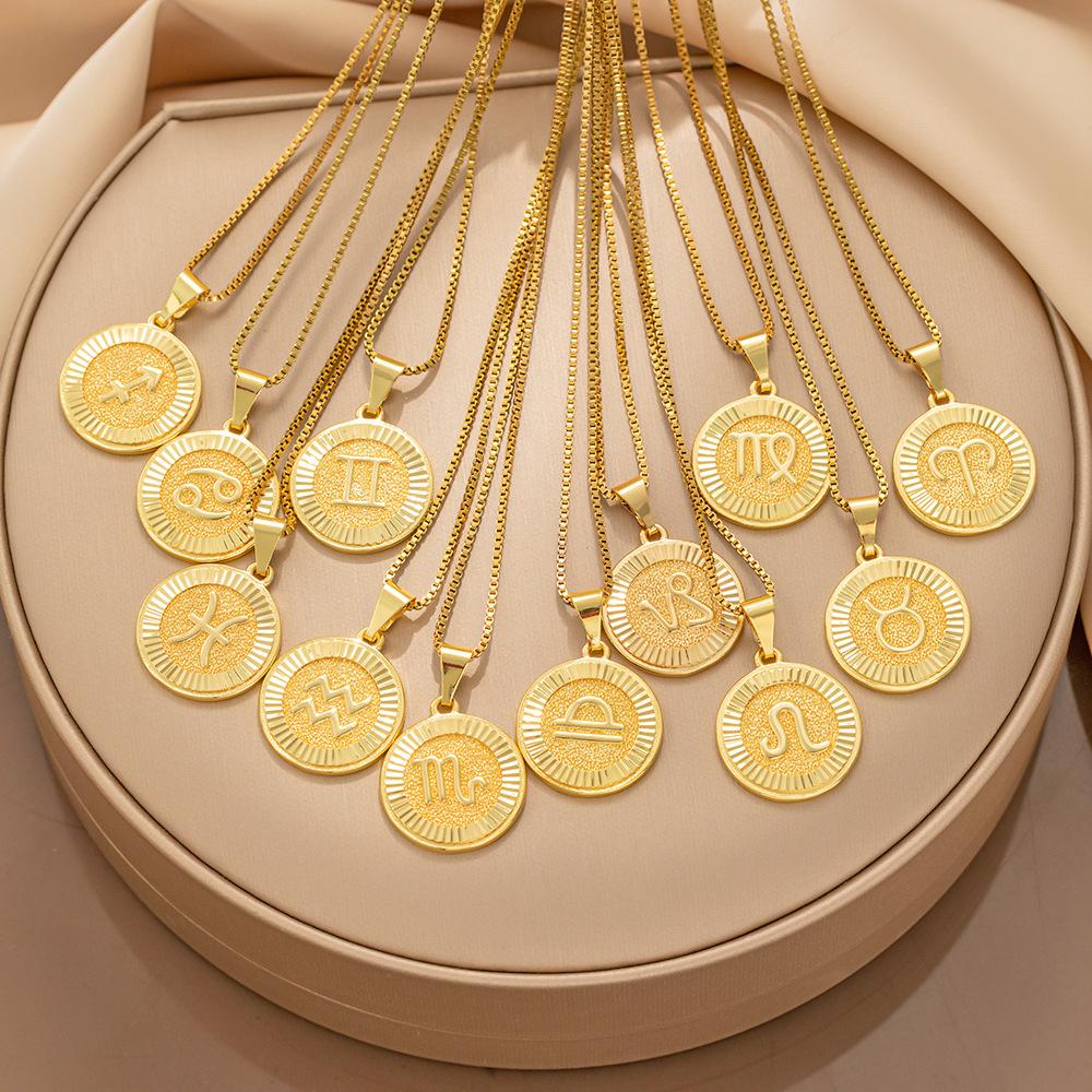 New North 12 Zodiac Sign Necklace Stainless Steel Fashion Jewelry Ancient Roman Coin Relief 12 Zodiac Pendant Necklace Women
