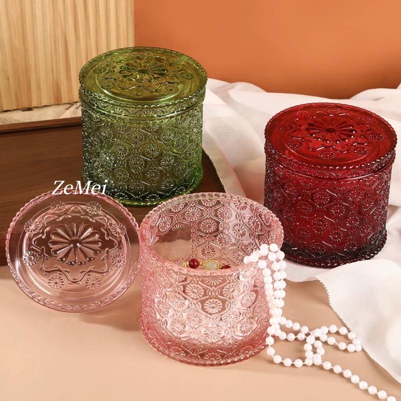 European-Style Crystal Glass Candy Jar,Jewelry Organizer With Lid  Aromatherapy Candlestick Container Container Home Decoration