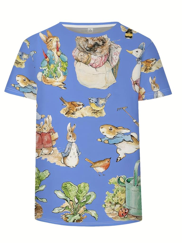 Women's Tee - Whimsical Garden Animal Pattern Graphic, Classic Storybook Critter Design for Casual Daily Wear