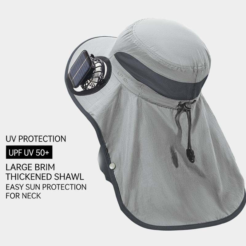 Solar Powered Cooling Hat With Solar Fan Adjustable Fan Breathable Neck Flap For Outdoor Fishing Camping Hiking