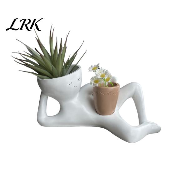 Funny Face Pots for Houseplants Smiling Planter, Lying Down Lazy Guy Plant Pot with Drainage Artistic Resin Succulents Holes, Goofy Head Planter коричневый