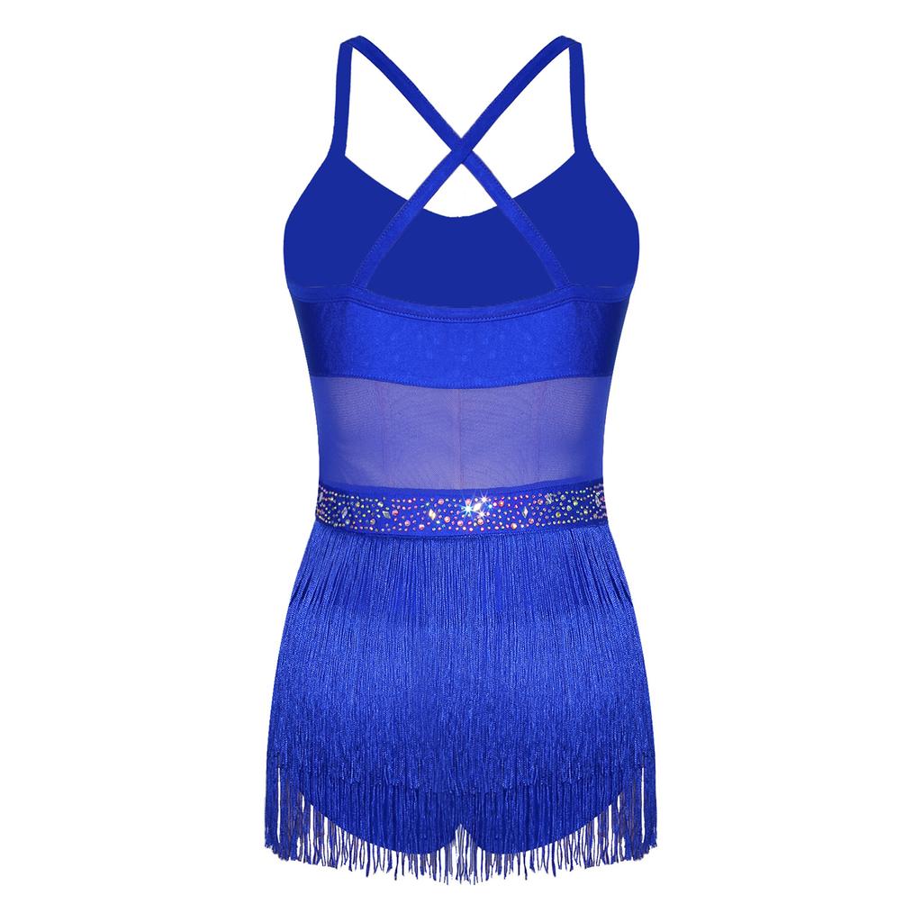 Women's Latin Dance Leotard Jazz Dance Top Sleeveless Fringe Sparkly Bodysuit Samba Salsa Dancewear