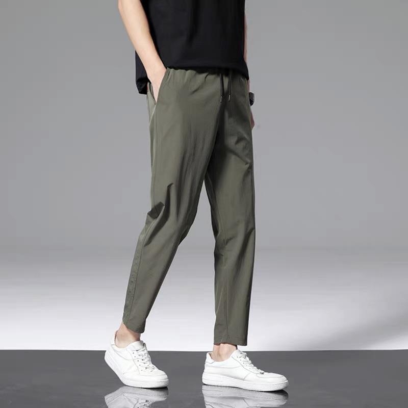 Pánské korejské letní ledové hedvábné ležérní kalhoty s širokými nohavicemi
