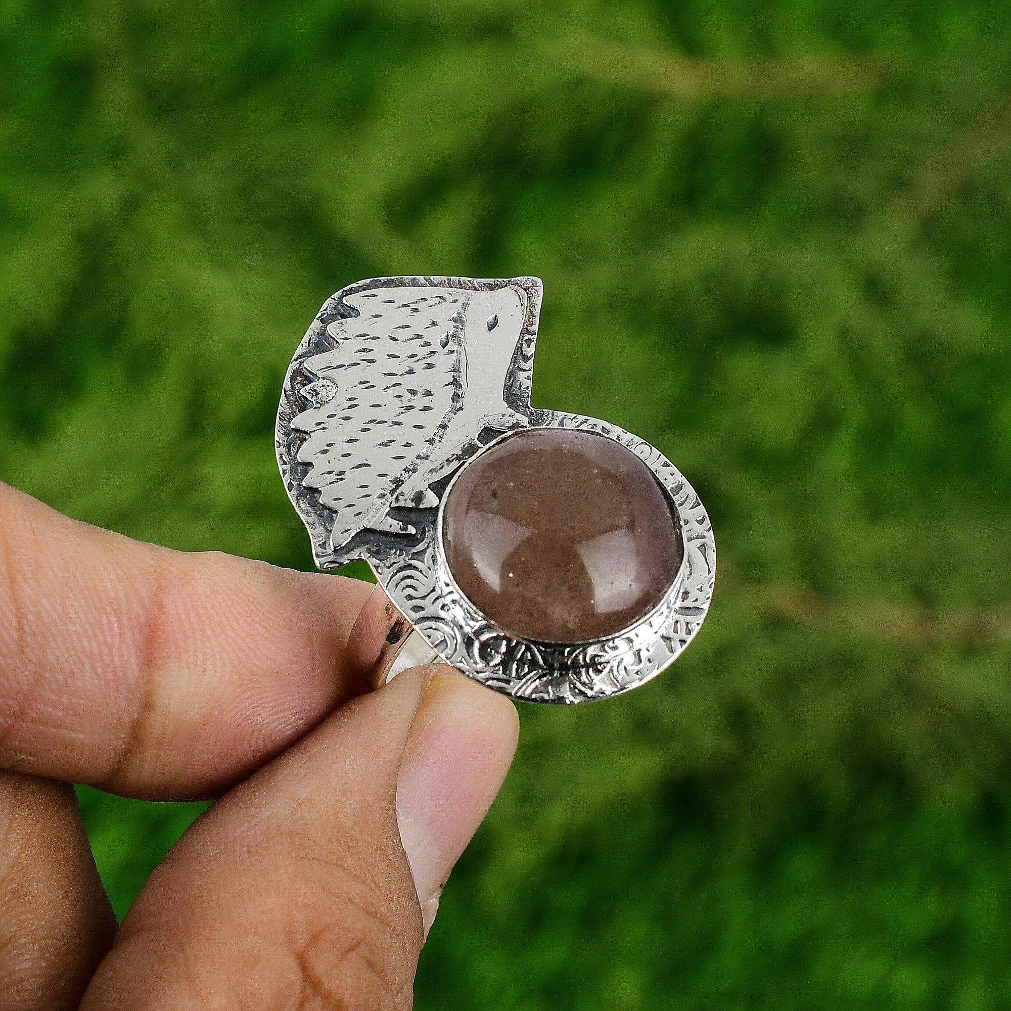 

Солнечный камень Заявление Жена Безель Сакральная чакра Ручной работы Кольцо Стерлинговое серебро Adjustable