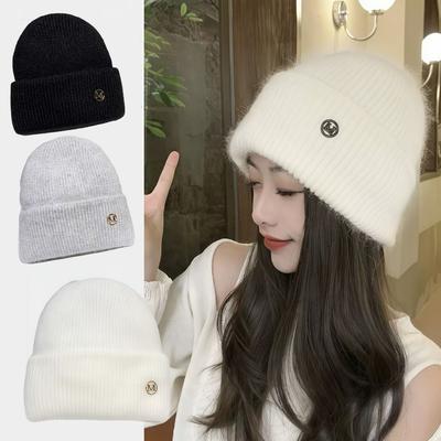 Fashion Women Winter Hat Thicken Winter Warm Plush Earmuff Knitted Hat Solid Color Windproof Ladies Pullover Hats