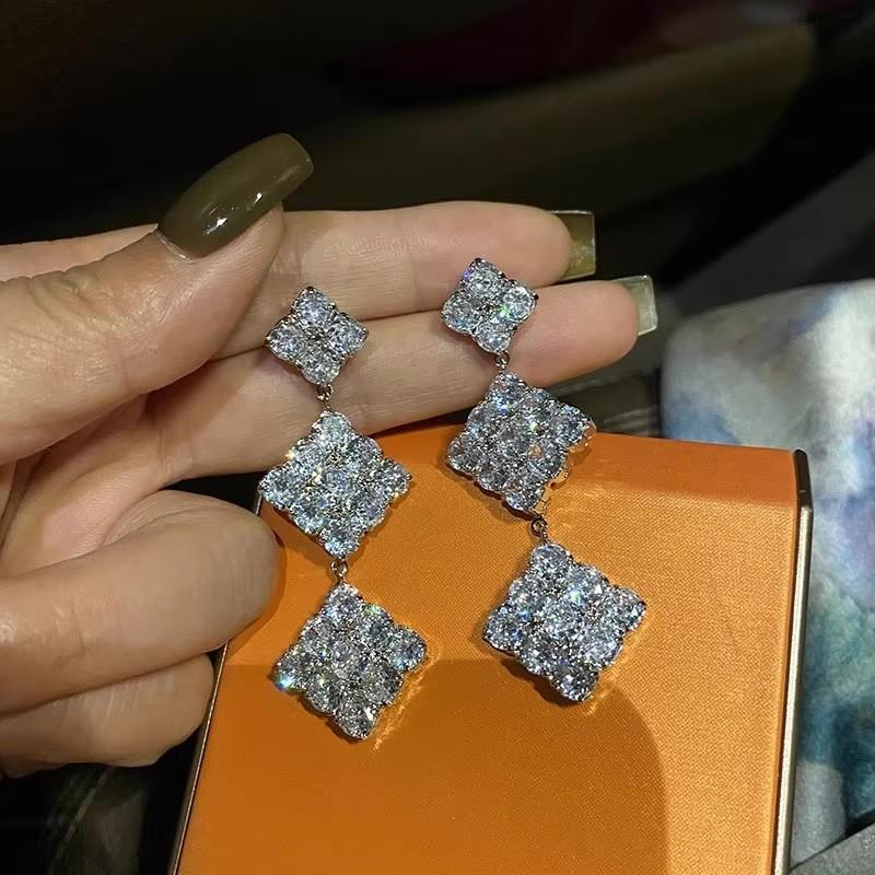 

Huitan Modern Vogue Ladies s Long Hanging Earrings with Cubic Zircon Sparkling Dangle Ear Studs for Wedding Party Latest Trendy Jewelry
