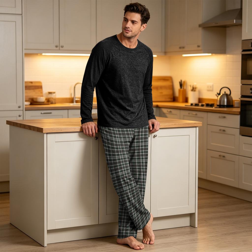 Men's Pajama Set Long Sleeve Sleepwear Loungewear for Nighttime and Relaxing at Home