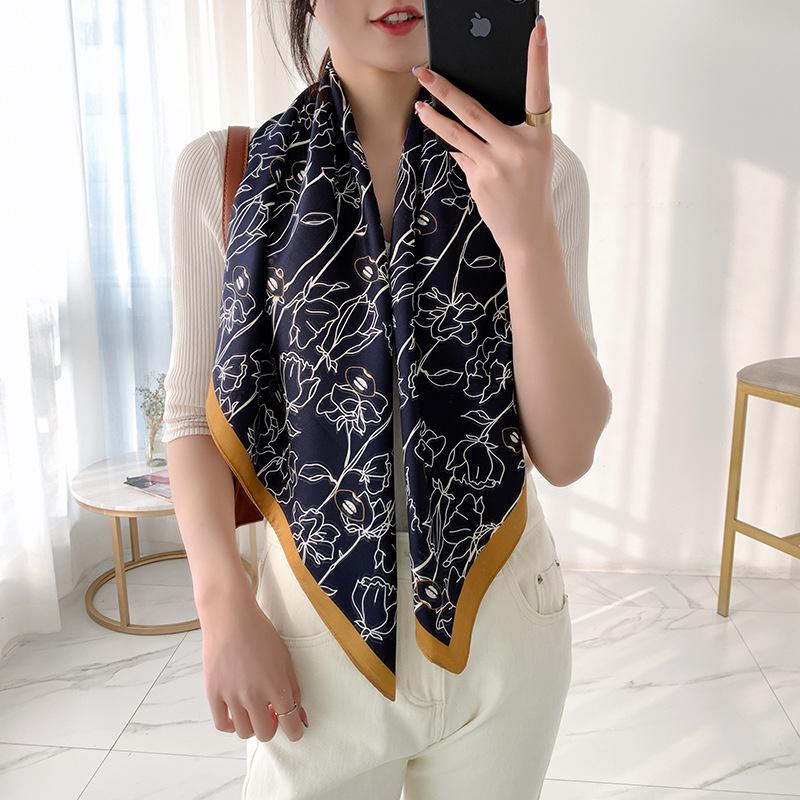 Spring square scarf silk scarf French retro women's simple and versatile foreign style fashion temperament twill silk scarf batch