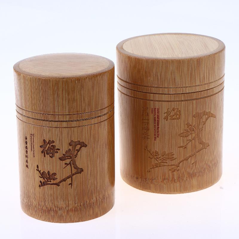 Carved Bamboo Tea Storage Box Lid Seal Tea Canister Food Spice Nut Box Organizer Kitchen Storage Jars Accessories