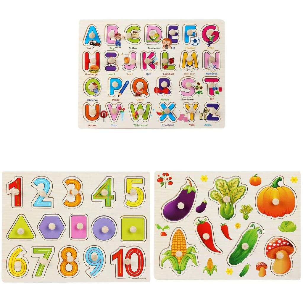 Wooden Childrens Number And Letter Puzzle Blocks Educational Toy For Early Learning