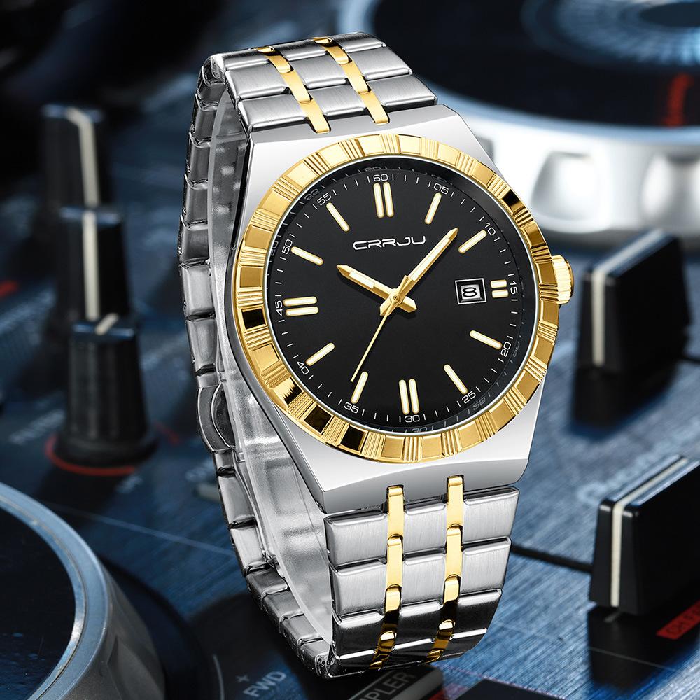Herren-Edelstahl-Quarz-Armbanduhr 42 mm Großes Zifferblatt Business-Armbanduhr mit Leuchtzeigern Datum Wasserdicht