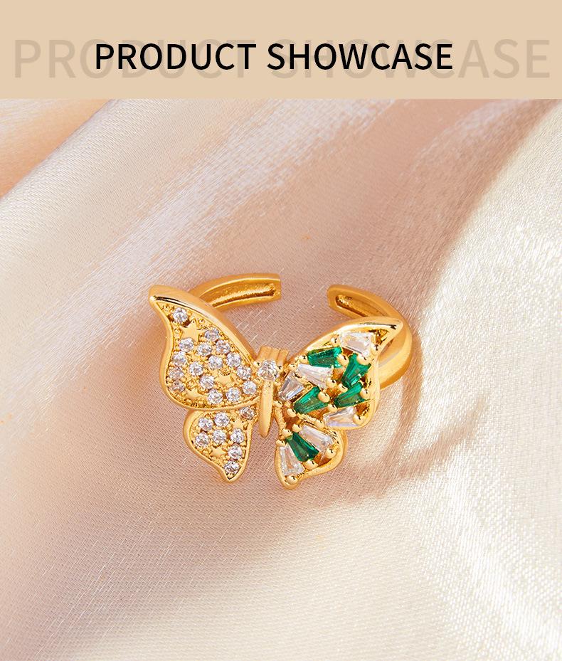 Korean Butterfly Shape Rhinestone Ring: Elegant 18k Gold-Plated Copper Design