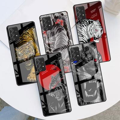 Coque en Verre Pour Samsung Galaxy A52 A71 A50 A51 A70 A21s A31 A72 A10 A12 A30 A22 5G Housse de Téléphone Lion Loup