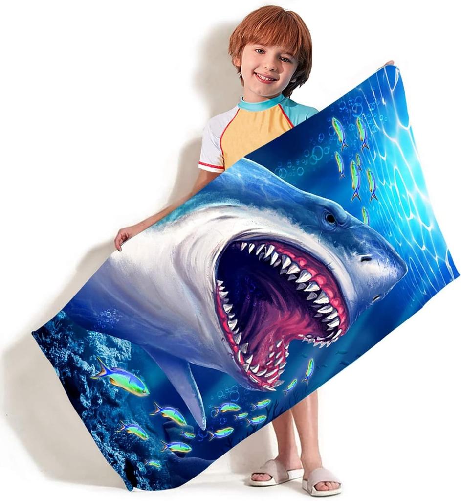 Great White Shark Beach Towel for Children Friends Gifts Towel Quick-Dry Towel For Bath Yoga Tourism Beach GYM Camping Swimming