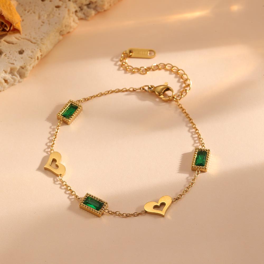 Titanium Steel Square Stone Bracelet for Women - Colorful Casual & Dating Accessory