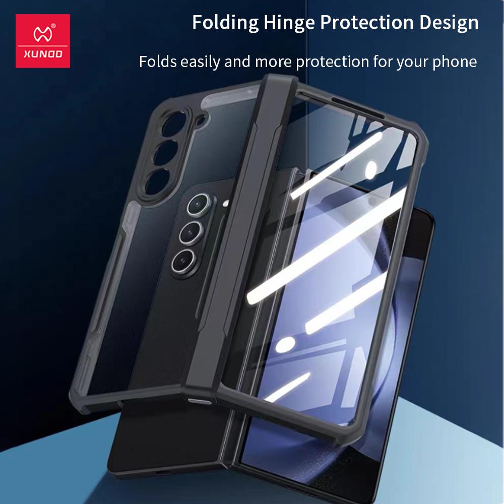 Xundd Foldable Case For Samsung Galaxy Z Fold 3 4 5 6 Fold 7 Airbag Shockproof Shell Glass&PC&TPU Protection Cover