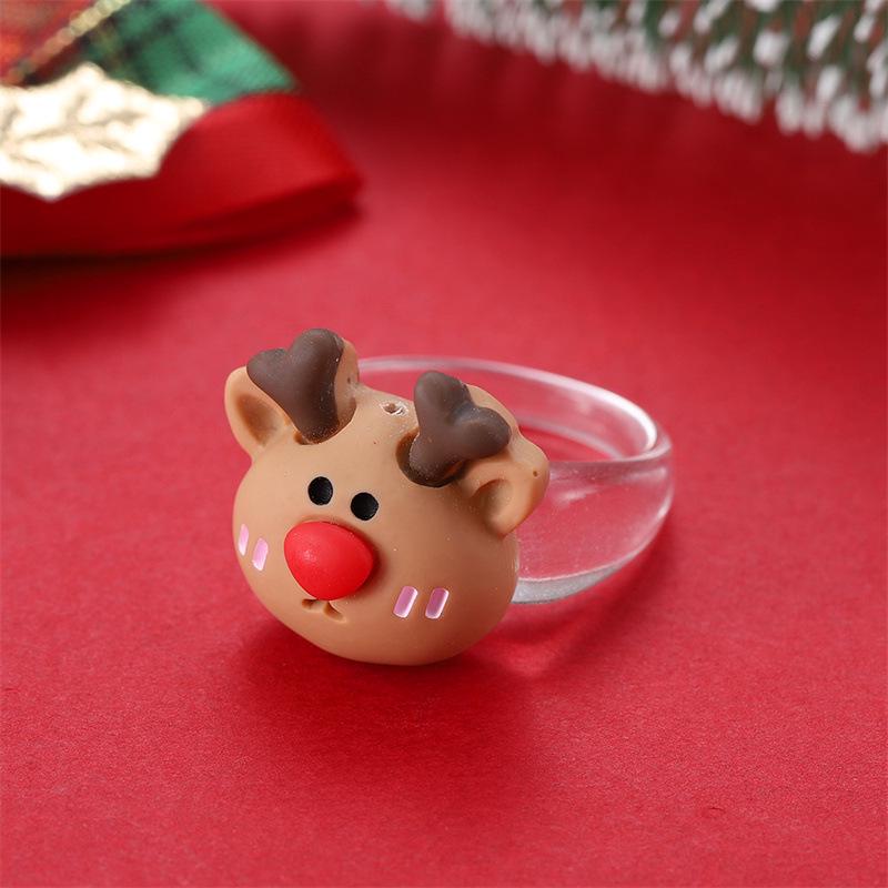 Vánoční kreslený prsten s medvědem, zvonkem a sobem - Slavnostní a módní