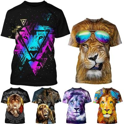 Kids Lion Face 3D Printed T-shirt Round Neck Short Sleeved Top