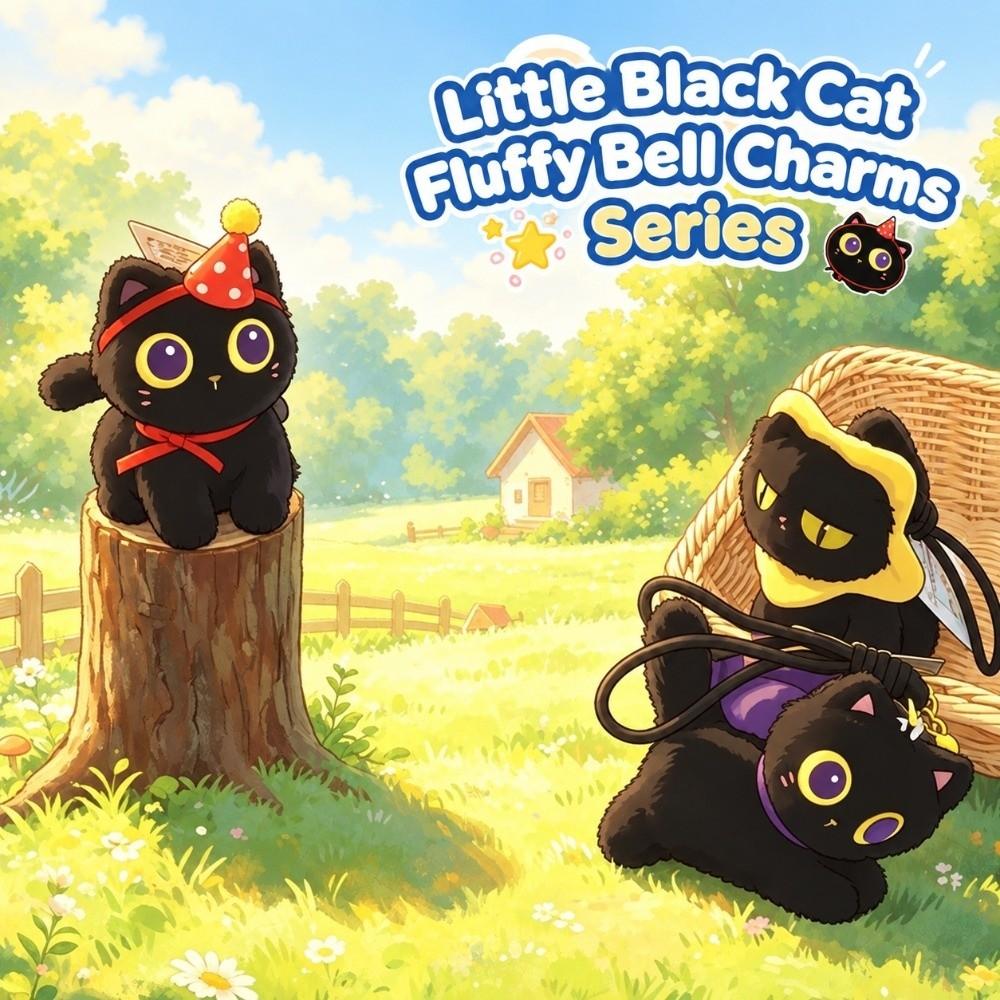 With Bell Big-eyed Cat Plush Pendant Cartoon Black Cat Plush Toy Black Cat Keychain  Girls Gifts
