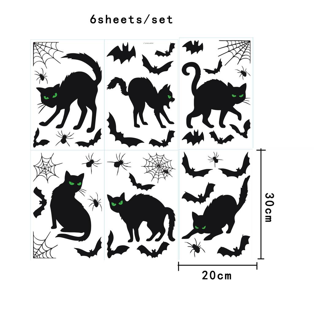 Halloween Glass Window Sticker Horror Scene Atmosphere Decoration Supplies Themed Party Decoration Spider Web Black Cat Bat