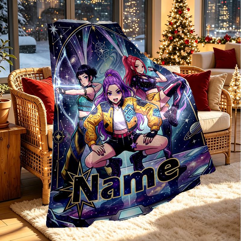 Custom Name Personalized Kpop Demon Hunter Print Blanket, Home Decor, Bedroom, Sofa, Camping, Couch, Gifts for Birthday Christmas