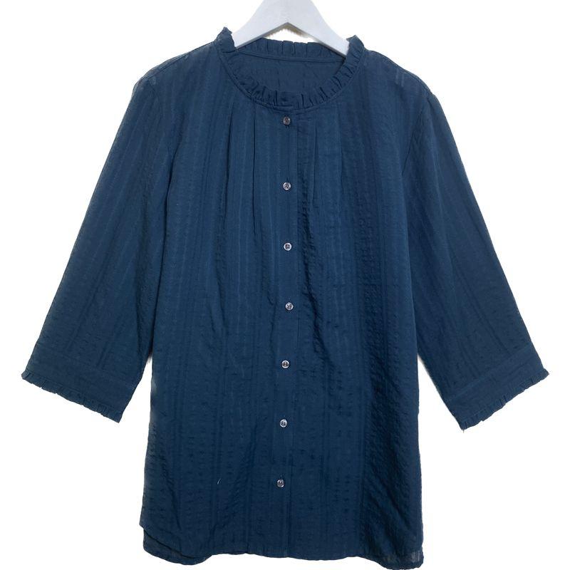 Leftover Stock Pure Cotton Stand Collar Open Shirt Women's Three-Quarter Sleeve Casual Easiest for Match Stringy Selvedge Shirt Sun Protection Summer
