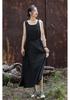 2025 Autumn/Winter Women's Cotton & Linen Ramie Tie-Up Sleeveless Dress - Long Artistic Skirt for Home & Travel