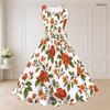 Women Plus Size White Floral Printed Two Piece Set Square Neck Sleeveless Tie Waist Flared Dress Short Sleeve Cropped Shrug