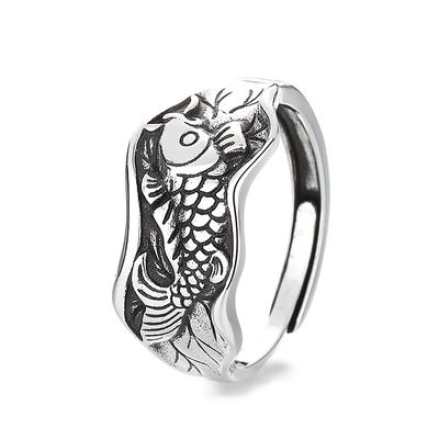 Retro National Style Neuer literarischer und künstlerischer Fanhe Leaf Koi Ring Weibliche Öffnung Kann Kreative Brustwarzen anpassen 