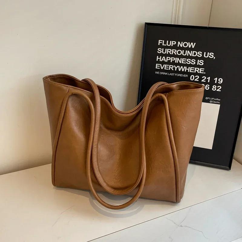 Fashi Solid Color PU elegant Handbags Hot Selling Versatile Trend ccise Tote Bags Large Capacity Youth Soft Shoulder Bags