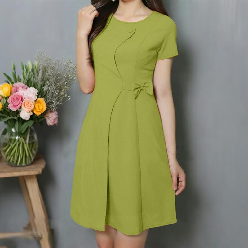 ZANZEA Women Casual Round Neck Summer Solid Color Short Sleeve Dress