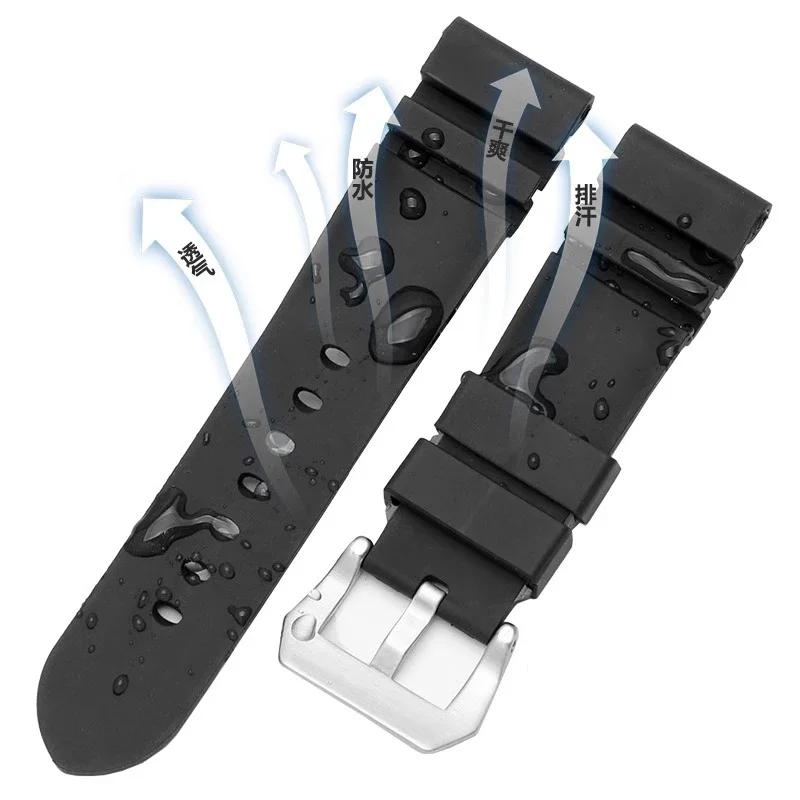 Black Blue Green Orange Watchband Silicone Rubber Watchband Men's 22mm 24mm For Panerai 111 441 386 Sport Soft Strap Free Tools