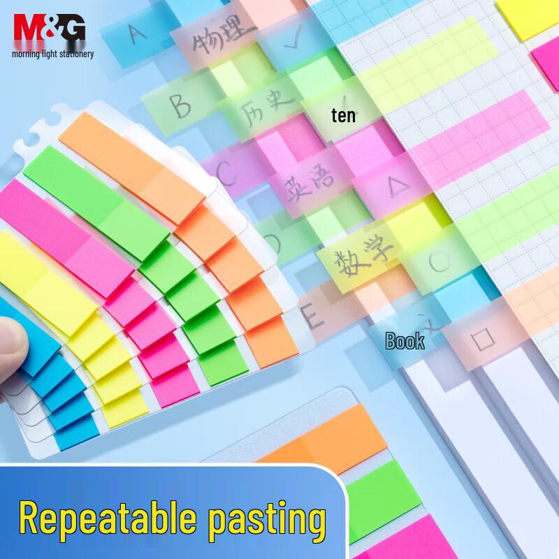 M&G Fluorescent Transparent Index Sticky Notes, 5 Colors