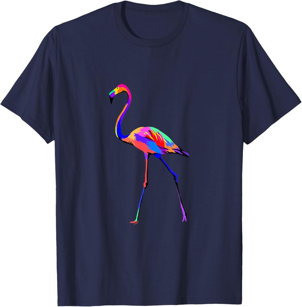 Colorful Pop Art Flamingo Graphic Tee Breathable Cotton Casual Short Sleeve T-Shirt