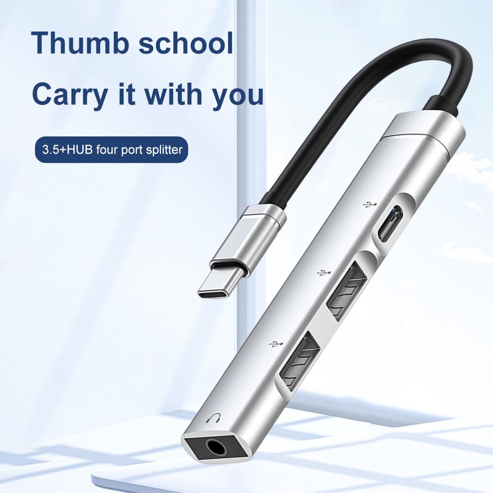 Type C 3 Port USB 2.0 Hub PD Fast Charging Splitter Adapter with Audio Jack Plug and Play for Mouse Keyboard Tablet