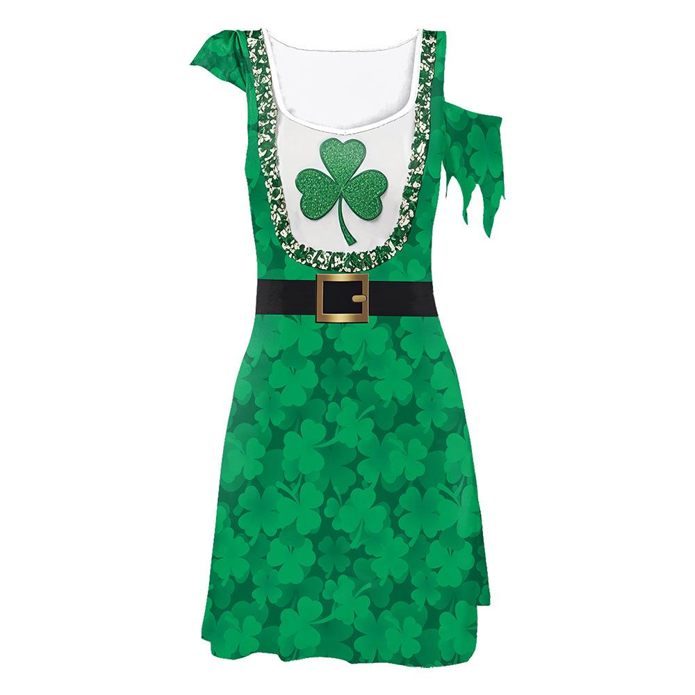 Clover St. St. Patrick's Day Kleid mit asymmetrischen Ärmeln und digital bedrucktem Rock für Damen