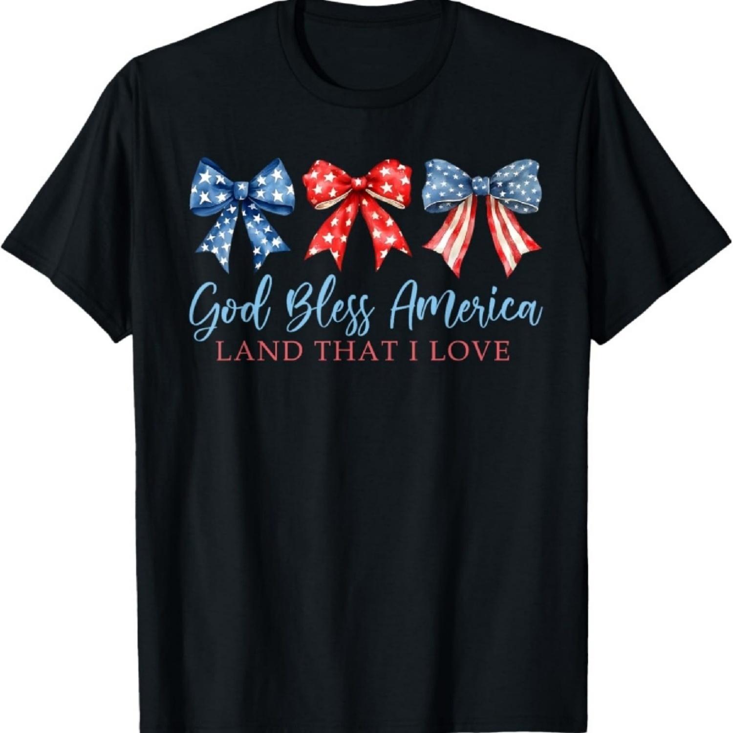 

God Bless America Land That I Love Coquette Bow 4th Of July T-Shirt XXXXXL чорний
