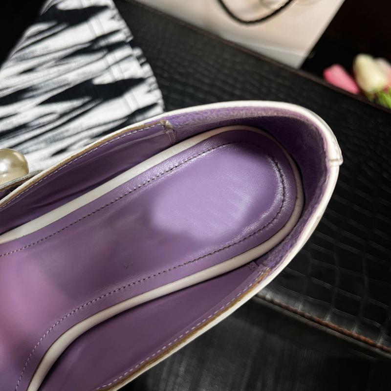 Fashion Women's new cowhide color blocked metal accessory pearl belt buckle square toe mid heel plus size Mary Jane single shoe