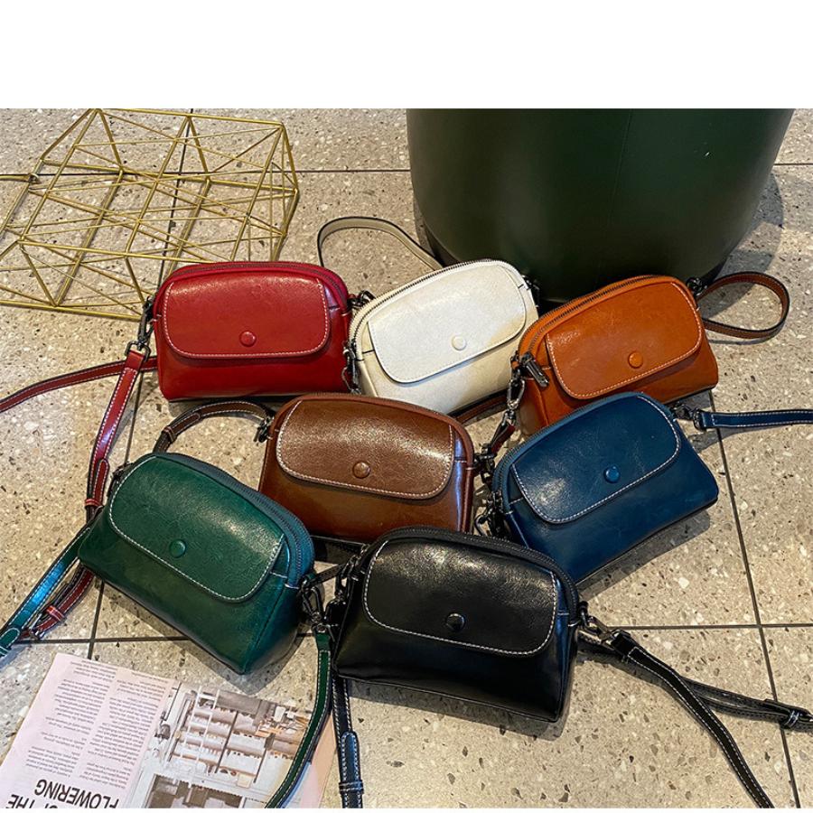 Genuine Leather Shoulder Bag for Women, Top Grain Cowhide Phone Purse, New Mini Crossbody Bag, Soft Oil Wax Texture, Vintage Style