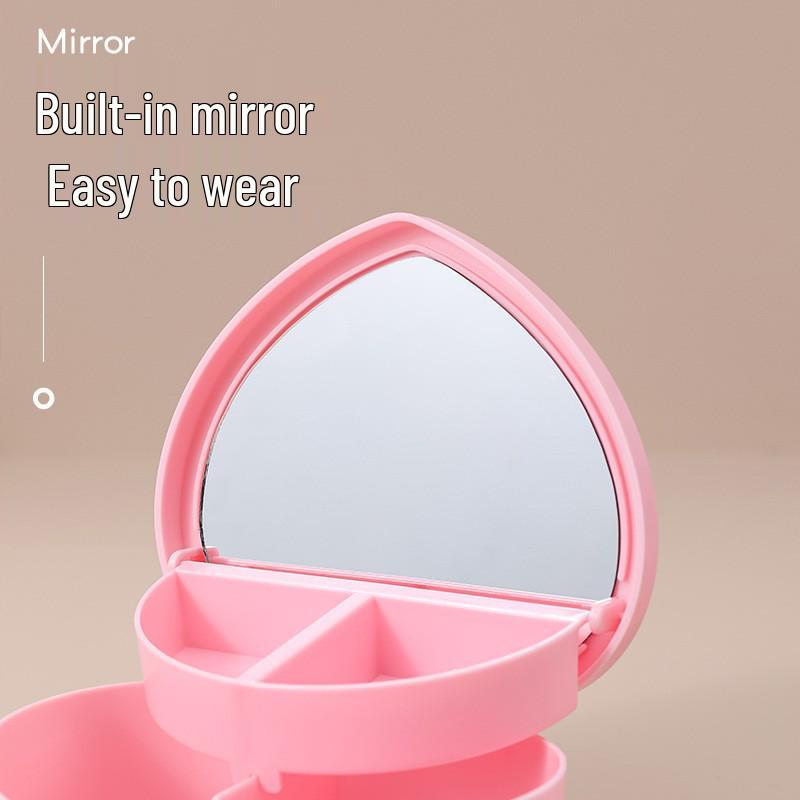 Pink Heart Makeup & Jewelry Organizer with Mirror - Double Layer Storage Box for Dorms
