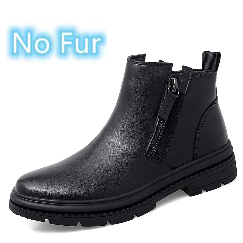 Classic Side Zipper Mens Leather Boots Autumn Winter Male Ankle Boots Comfy Non-Slip Motorcycle Boots Warm Winter Shoes for Men