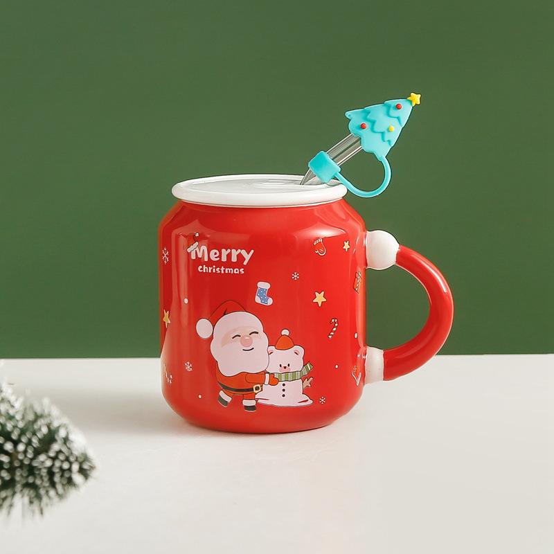 Tasse à boire en forme d'élan de Noël, tasse créative rouge pour personnes âgées, tasse en céramique avec chapeau de Noël haut de gamme, mignonne