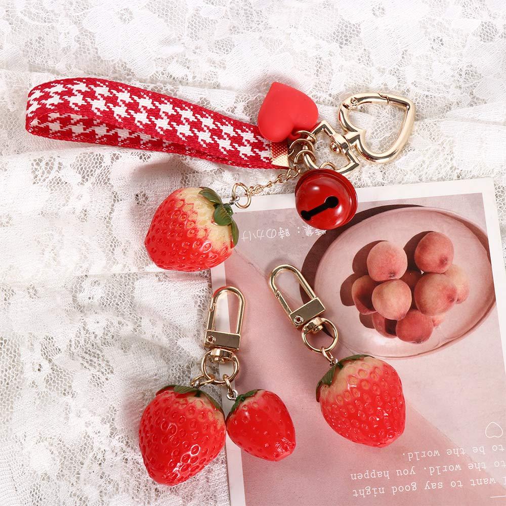 Backpack Pendant Simulation Fruit Jewelry Gift Strawberry Keychain Keyrings Bell KeyRing