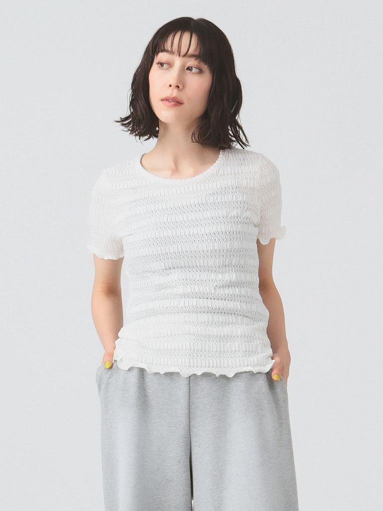 Ray Beams Shirred Lace One Size Women's S/S T-Shirt, OFF_WHITE,